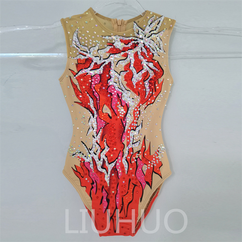 LIUHUO Personnaliser les couleurs synchronisées maillots de bain filles femmes qualité cristaux extensible qualité strass natation équipe Performance rouge BD1870