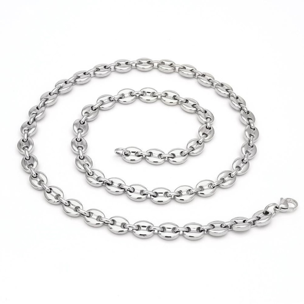 Coffee Beans Link Chain 7 4MM Necklace For Men Stainless Steel Rope Link chain Necklaces Fashion Hip hop Men Jewelry290s