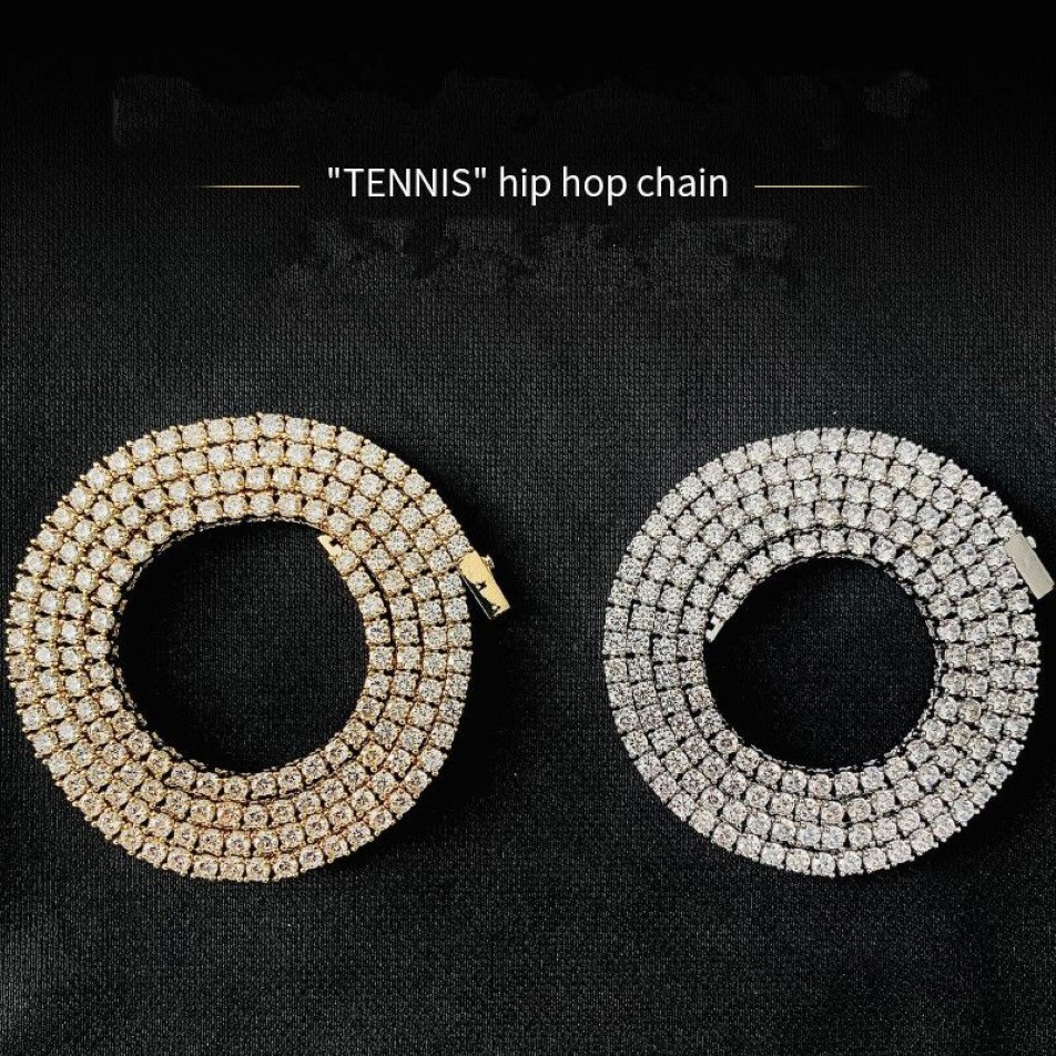 Catene da tennis da 3 mm Catena a maglie a nastro Collana di gioielli hip-hop Collana con diamanti ghiacciati in oro tennis227K