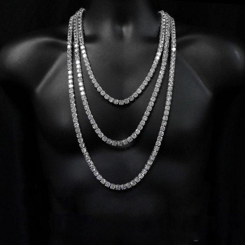 Hip Hop Nouveau Vintage Bijoux De Mode 18K WhiteRose Or Remplissage Plein Rond Coupe Simple Rangée Blanc Topaze CZ Diamant Fête Femmes Hommes Neck214L