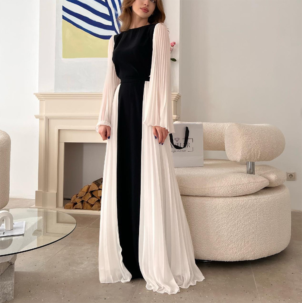 Abiti da sera vintage arabi con scollo tondo lunghi A Line a maniche lunghe in chiffon formale abito da ballo di fine anno Robe de soiree le donne