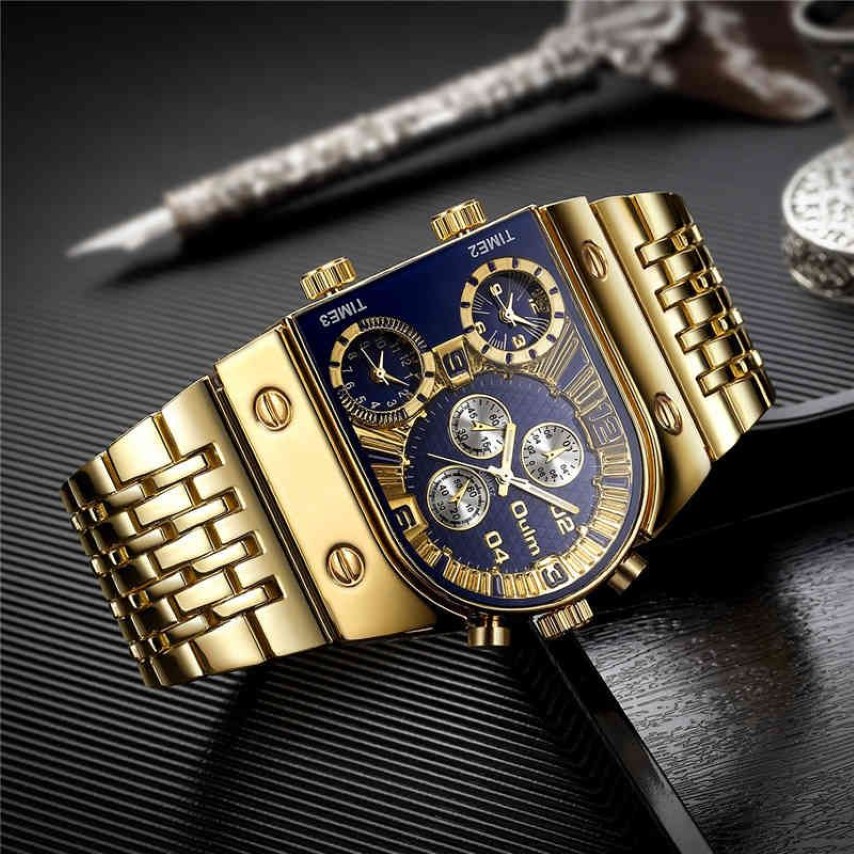 Brand New Oulm Quartz Watches Men Military Waterproof Wristwatch Luxury Gold Stainless Steel Male Watch Relogio Masculino 210329285g