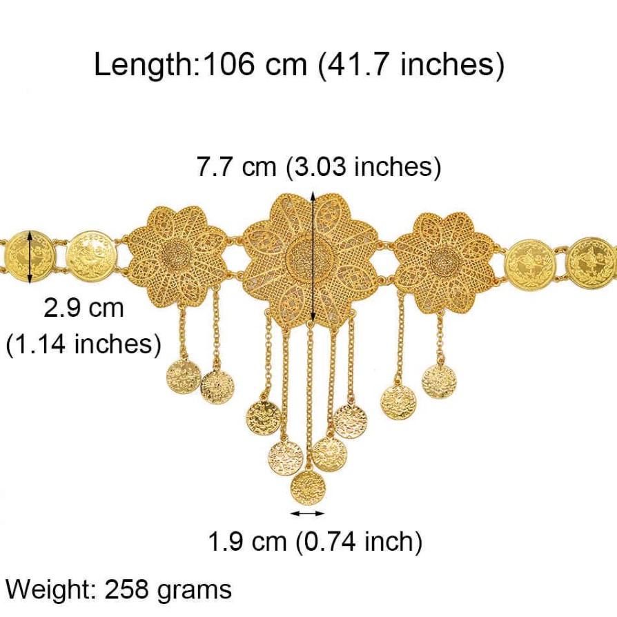 Anniyo Turkish Belly Chains Women Gold Color Coins Belt Jewelry Middle East Iraqi Kurdistan Dubai Wedding Gifts＃016501298K
