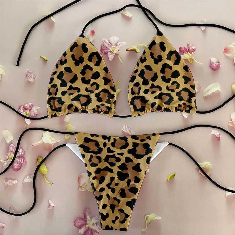 Pływanie noszenie seksowne bikini 2023 Kobiety dwa kawałki stroje kąpielowe Kobiety Leopard Print Summer Lady Beach-Up Push-Up Sits Women Clothing 240229