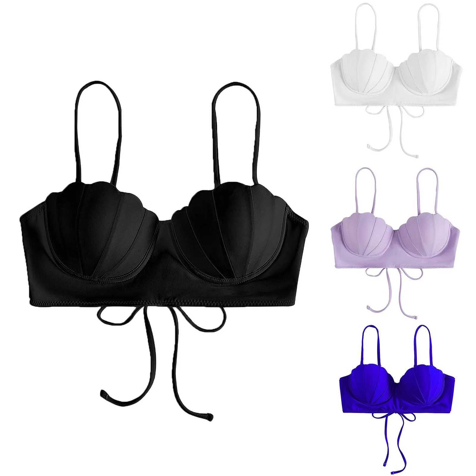 Swim wear Strappy Seashell Bikini Top Sereia Swim Tops Push Up Maiô Tops Para Mulheres Com Underwire Bras Maiôs Sexy Lace Up Br 240229