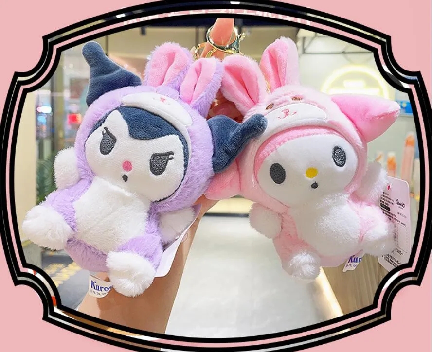 2024 Ins Cute Melody Kuromi Plush Keychain Jewelry School Bag Backpack Ornament Hanger Kids Toy Gifts
