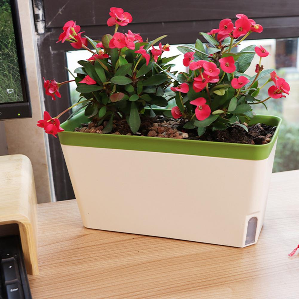 Self Watering Plant Pot Rectangle Double Layer Indoor Windowsill Desktop Flower Herb Succulent Planter Box Gardening Supplies