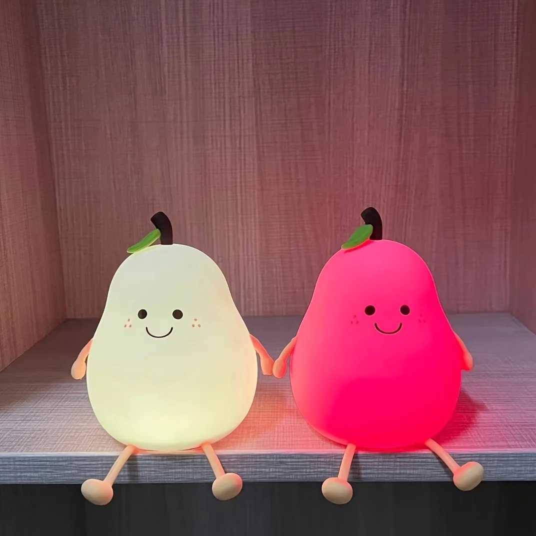 ps Cute Fruit Night Light Silicone Nursery Pear Lamp USB Charging Creative Table Lamp For s Child Bedroom Decor Nightlight S2410263
