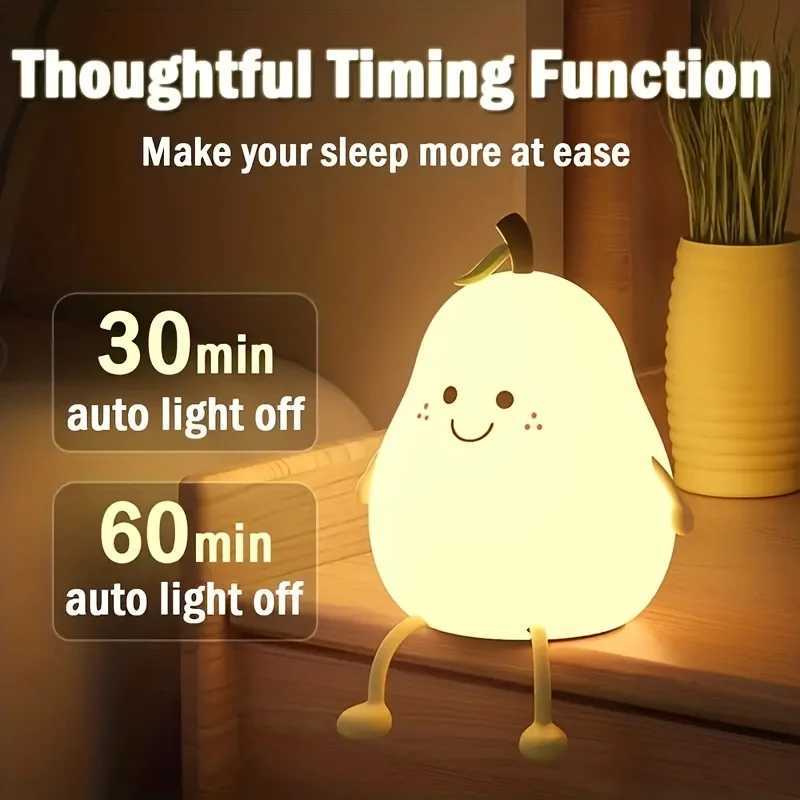 ps Cute Fruit Night Light Silicone Nursery Pear Lamp USB Charging Creative Table Lamp For s Child Bedroom Decor Nightlight S2410263