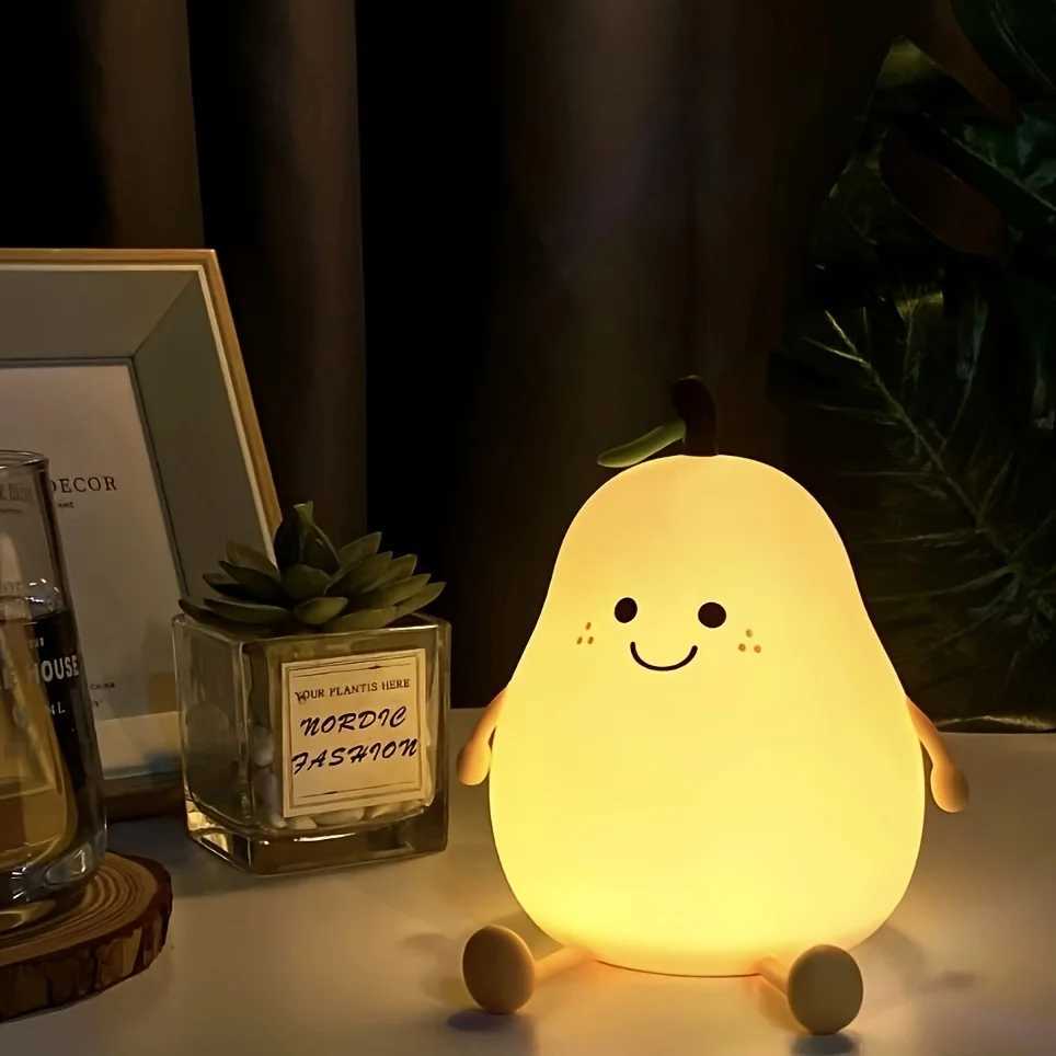 ps Cute Fruit Night Light Silicone Nursery Pear Lamp USB Charging Creative Table Lamp For s Child Bedroom Decor Nightlight S2410263