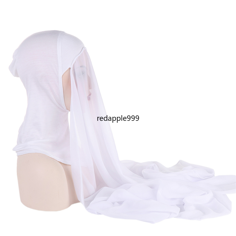 180X75 CM Instant Chiffon Hijab Moslim Innerlijke Hoofdband Vrouwen Cap Motorkap Lange Sjaal Met Jersey Underscarf Hals cover Headwrap Hoed