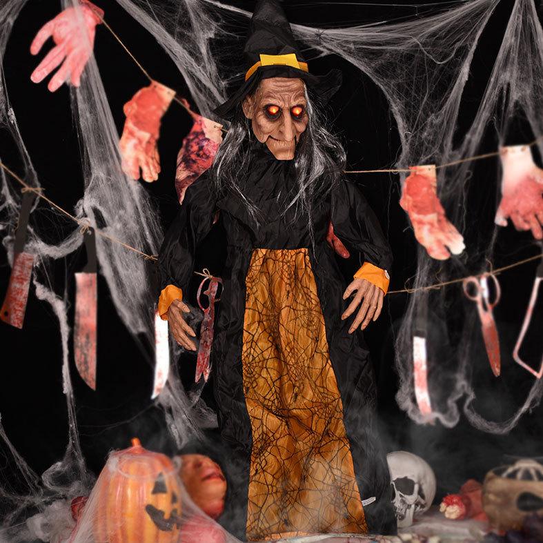 Andere evenementen Feestartikelen Halloween Decoratie Heks Gloeiend geluid Speelgoed Spraakbesturing Rekwisieten Elektrisch Hangend Spook Horror Arrangementbenodigdheden 230831