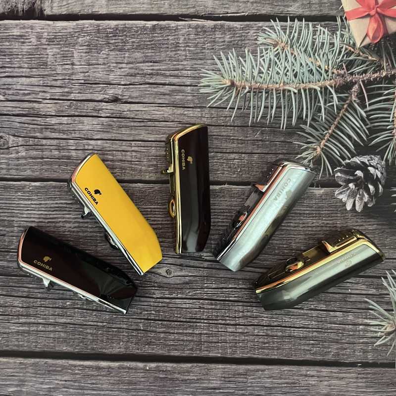 Cohiba – briquet à cigares coupe-vent en métal, 3 jets, flamme bleue, sans gaz, torche au Butane, accessoire tranchant avec boîte cadeau NS61, nouveauté 2022