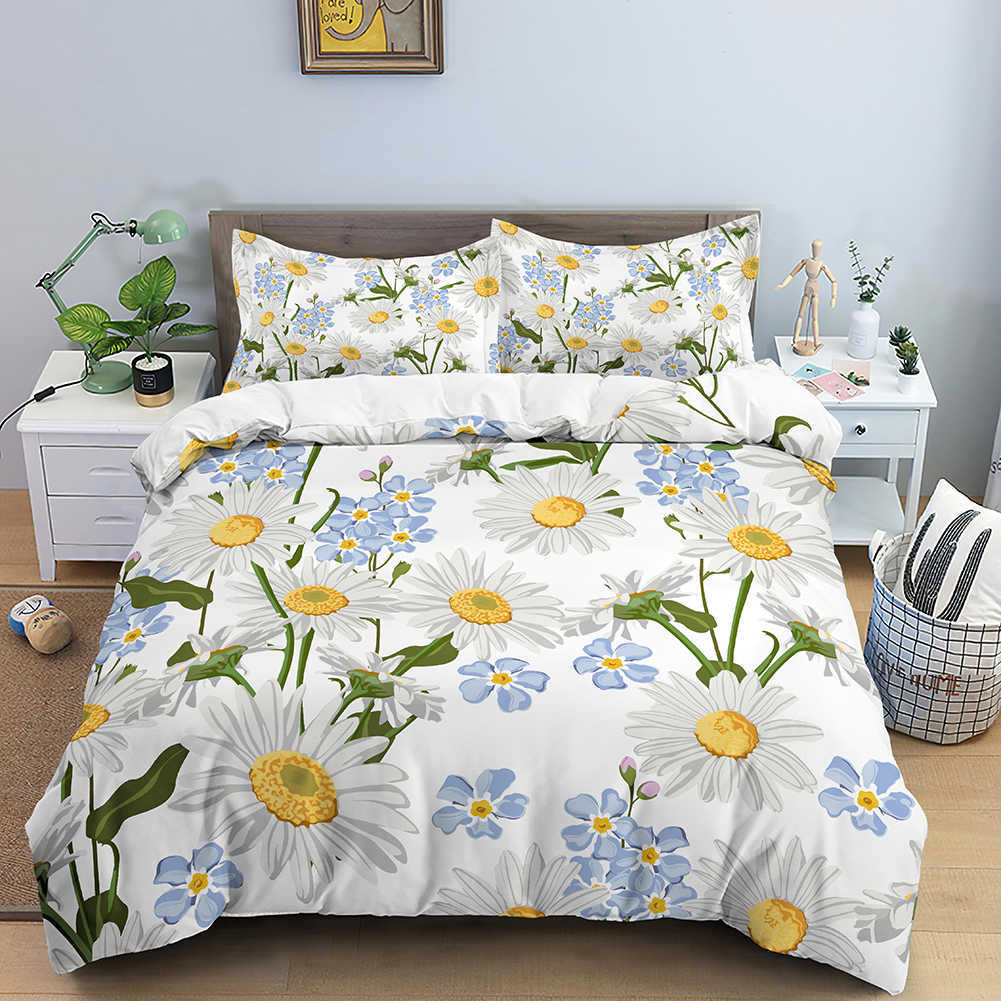 Juegos de cama Funda nórdica con estampado de flores para juegos de cama de edredón con fundas de edredón de tamaño de juego de fundas