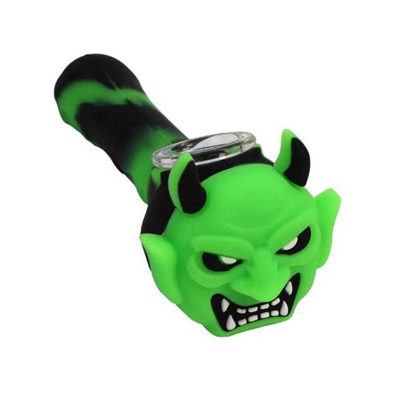 Coloré Halloween Silicone Tuyaux Démon Crâne Forme Portable Facile Nettoyer Verre Nineholes Filtre Écran Cuillère Bol Herbe Tabac Porte-Cigarette Fumer À La Main DHL