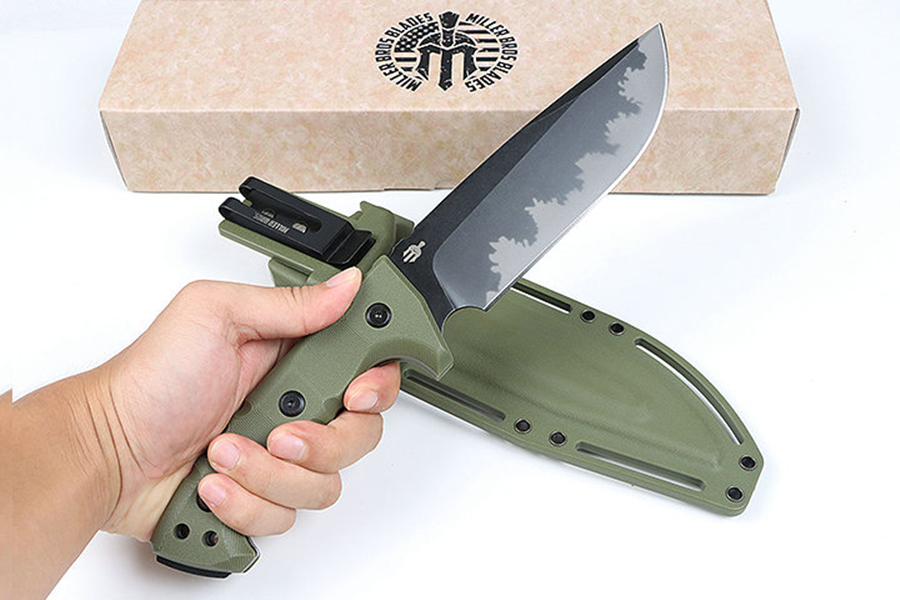 Miller M33 Couteau droit de survie solide en plein air 8Cr13Mov Stone Wash Drop Point Blade Full Tang GFN Poignée Couteaux tactiques à lame fixe avec Kydex