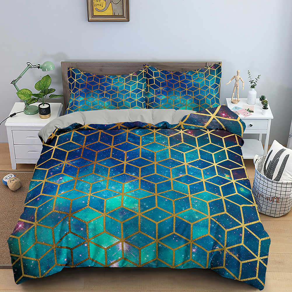 Juegos de ropa de cama Juego de cama con geometría de mármol, funda nórdica transpirable con cierre de cremallera, funda nórdica de varios tamaños con estuche, Textiles para el hogar