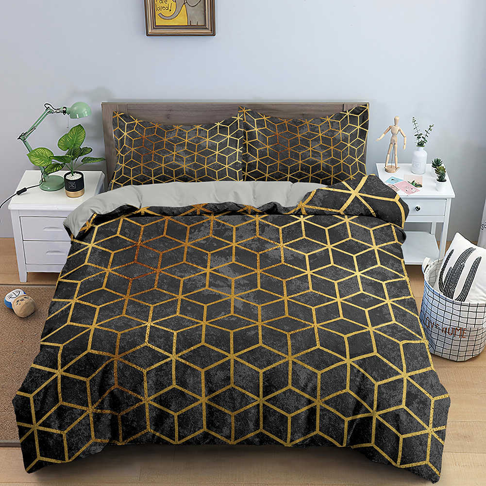 Set di biancheria da letto Set di biancheria da letto con geometria in marmo Copripiumino traspirante con chiusura a cerniera Copripiumino di varie dimensioni con custodia Tessili la casa R230901