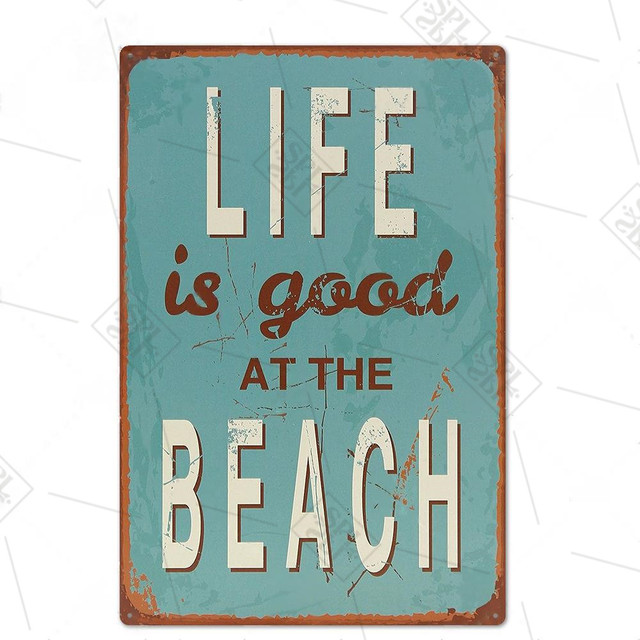 Hawaii Beach Vintage Metal Sign Beach Rules Plaque Seaside Hotel Decoration Sign Bar Club Wall Sticker Seaside Landscape Tin Plate Home Decoration Size 30X20CM w01