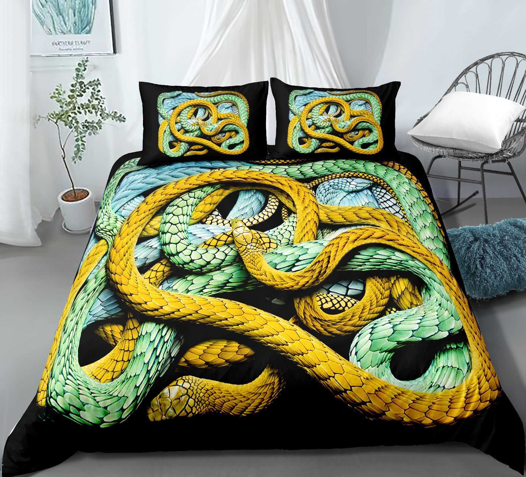 Sängkläder sätter 3D -ormstil Bäddsuppsättning för sovrum mjukt täcke omslagsbäddsålder för sängen komande täcke och fodral