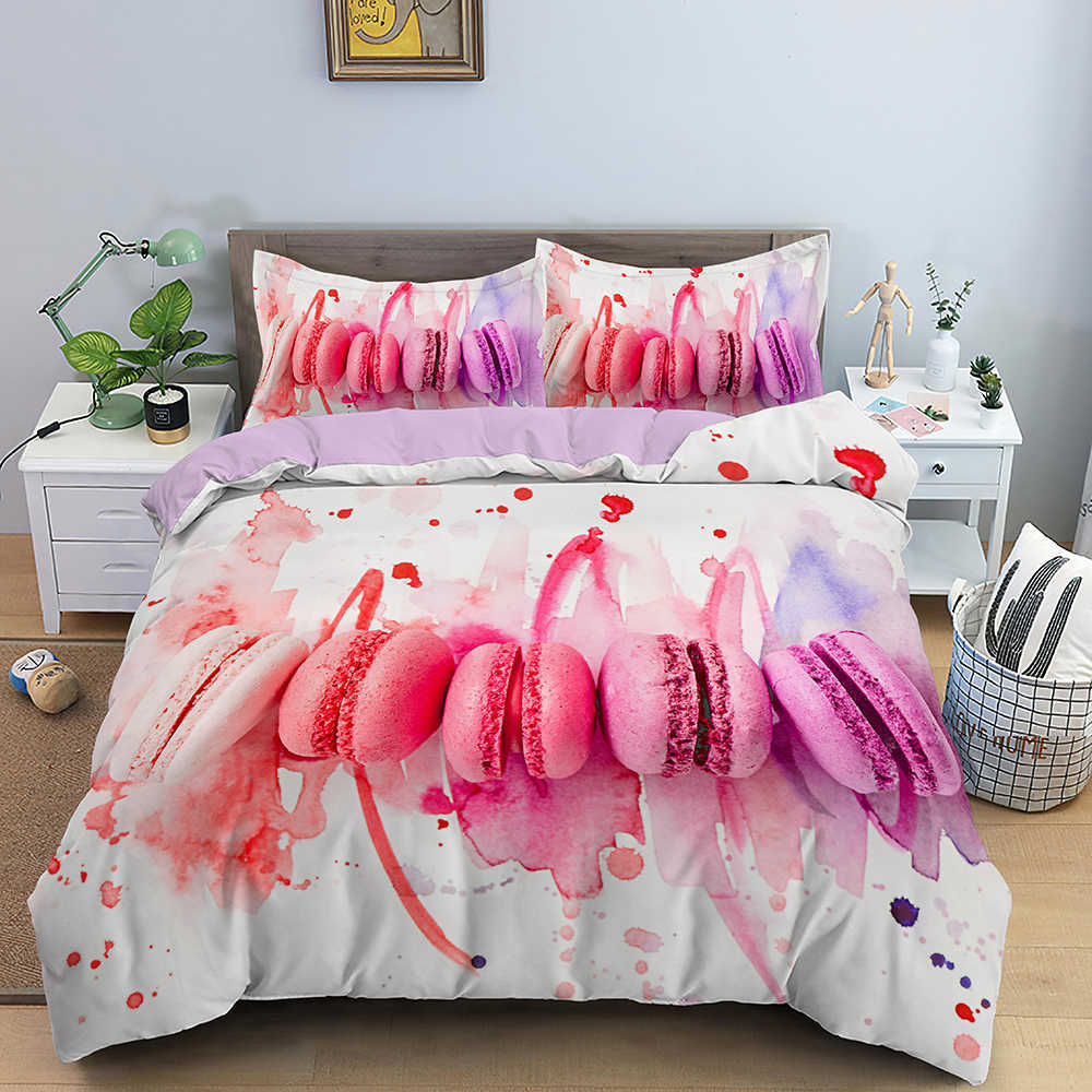 Bedding sets Macaron Chocolate Bedding Set Colorful Duvet Cover 3D Print Comforter Cover Dessert Food Girls Bed 2/R230901