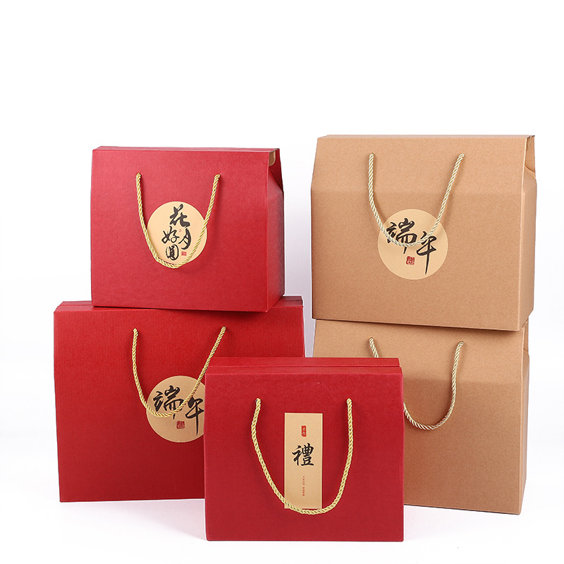 3 Size Red Brown Dried Food Red Dates Nut Fruit Packing Boxes Kraft Paper Gift Handle Boxes wholesale LX6081