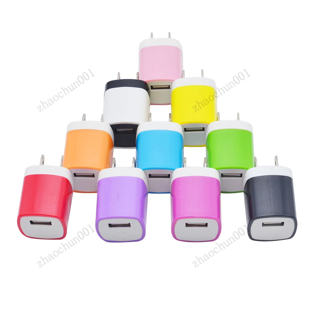 Quick Charging 5V 1A Chargers Colorful Home Plug USB Charger Power adapter For Samsung S22 Xiao Iphone 14 13 MP3 GPS Phone Charger Adapter