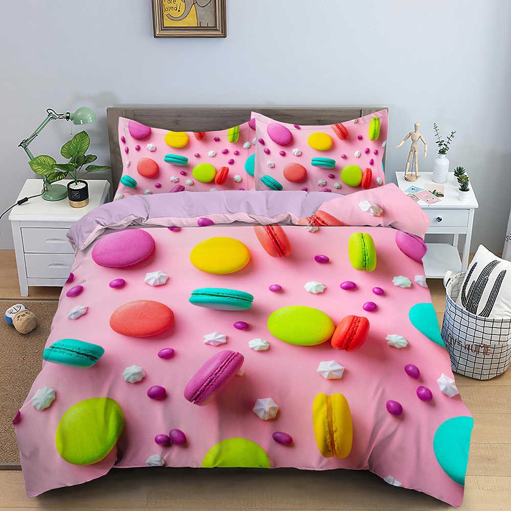 Bedding sets Macaron Chocolate Bedding Set Colorful Duvet Cover 3D Print Comforter Cover Dessert Food Girls Bed 2/R230901