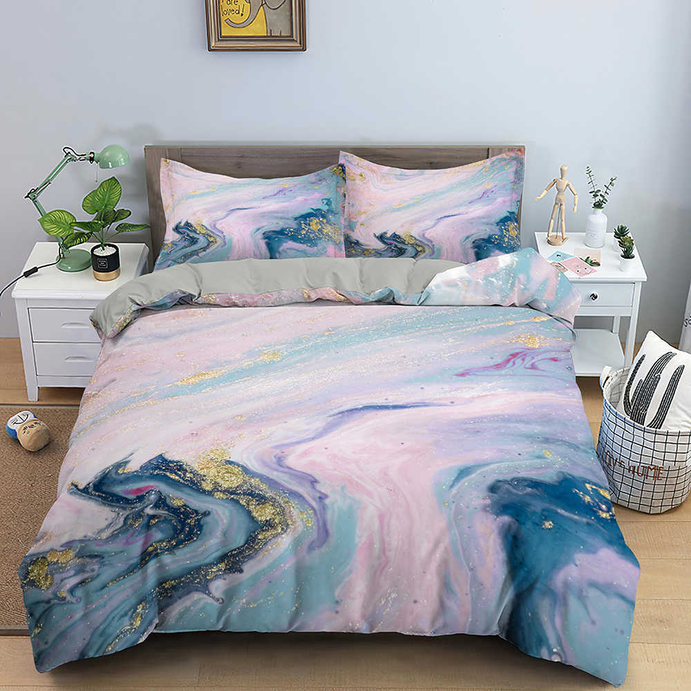 Juegos de cama 2/3 Uds. Funda nórdica veteada de moda estética colorida decoración del hogar juegos de cama juego de cama de tamaño suave