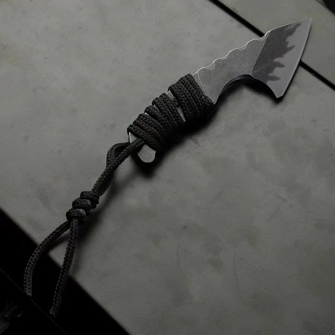 New H2396 Fixed Blade Knife DC53 Stone Wash Blade Full Tang Paracord Handle Outdoor EDC Pocket Mini Axe with Leather Sheath