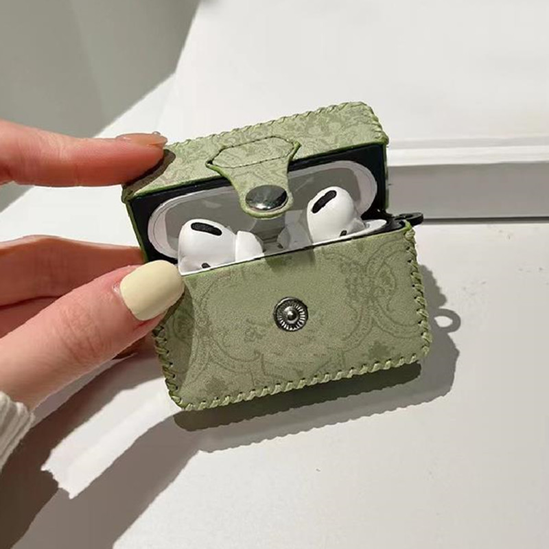 Designer hörlurar tillbehör läderfodral för AirPods 1 2 3 Pro skyddande täckning Apple Airpod Shell Earphone Protector Case Keychain Hook Chain Strip Lanyard Bag