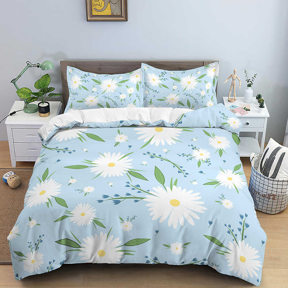 Juegos de cama Funda nórdica con estampado de flores para juegos de cama de edredón con fundas de edredón de tamaño de juego de fundas