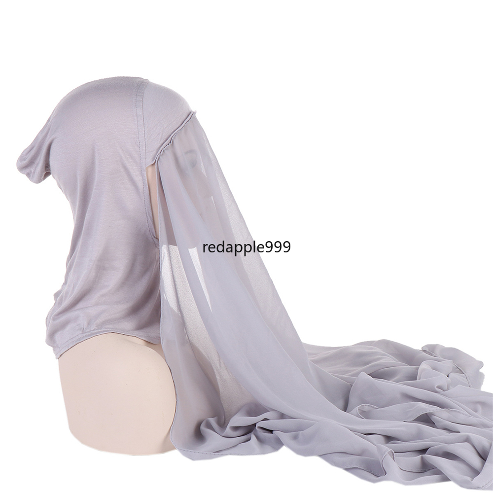 180X75 CM Instant Chiffon Hijab Moslim Innerlijke Hoofdband Vrouwen Cap Motorkap Lange Sjaal Met Jersey Underscarf Hals cover Headwrap Hoed