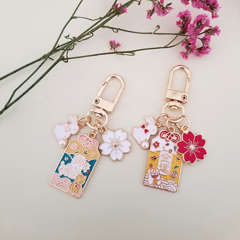Porte-clés de voiture Sakura en alliage pour femmes, mignon, peinture de fleurs de cerisier, pendentif de sac, bijoux cadeau