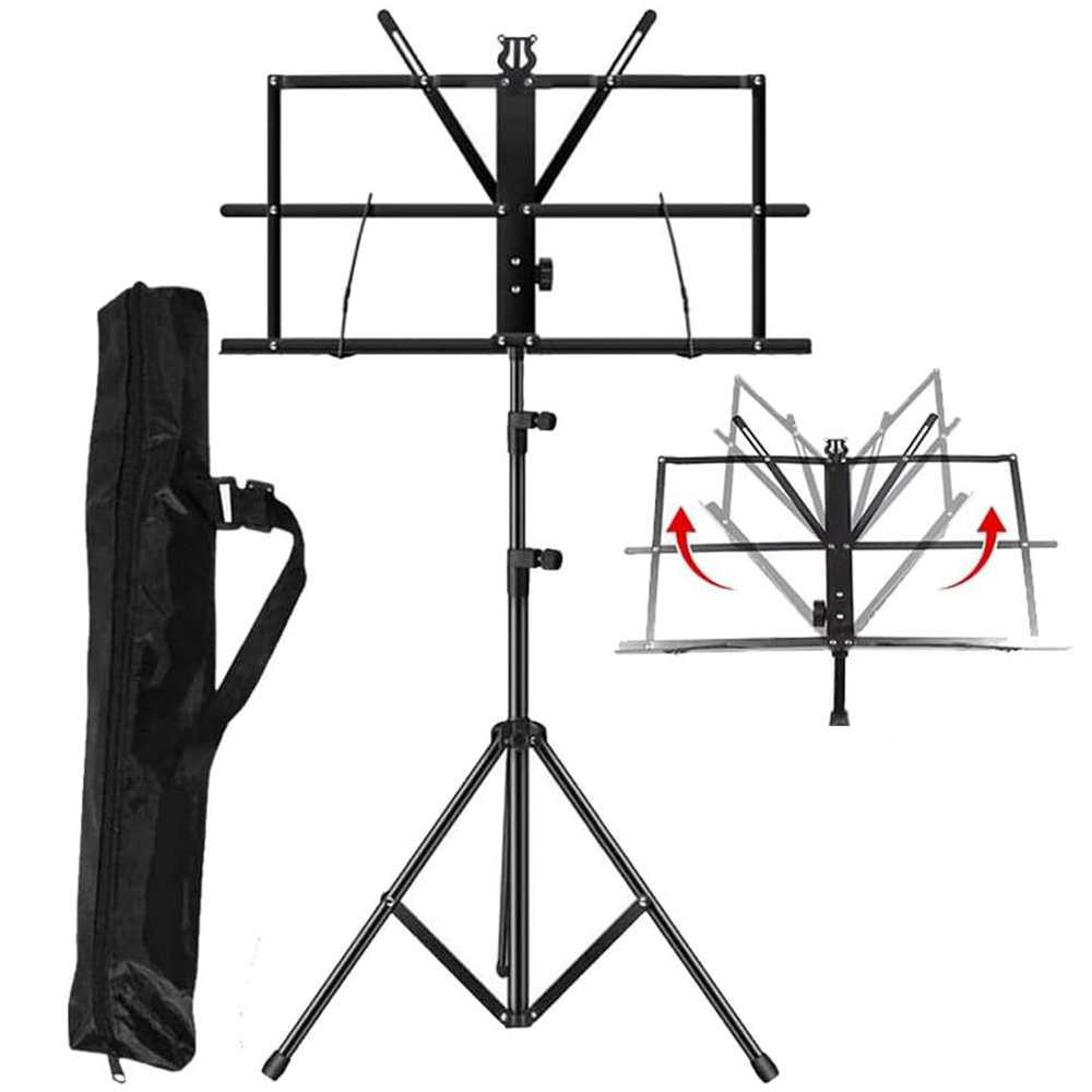 G-MARK MUSIC STAND DUAL-ANVÄNDNING FOLD SHECH MUSIC STAND DESKTOP BOOK STAND, MED MUSIK NYKKLIPER Bär väska lämplig för instrumentalprestanda