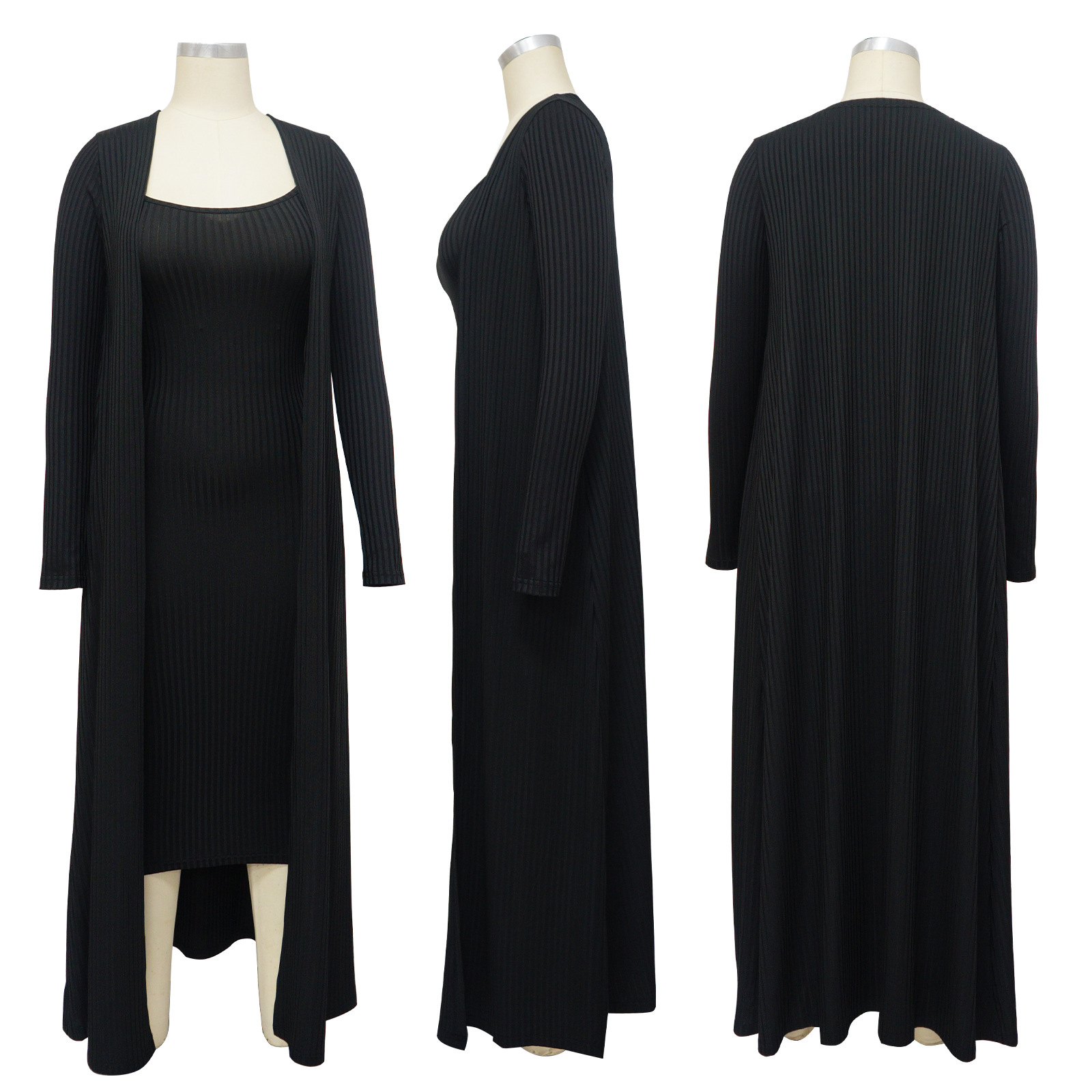 Two Piece Dress Women Casual Long Cardigan and Bodycon Dresses Set Outfits Free Ship