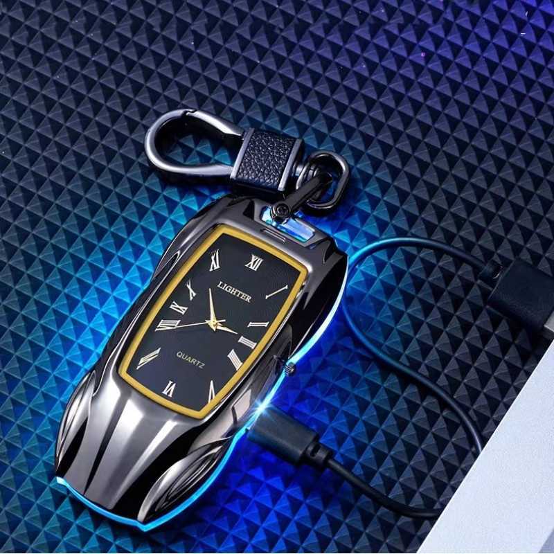 Creative Real Watch Colorful Light Dial USB Charging Lighter Metal Portable Keychain Tungsten Wire Ignition Smoking Accessories IZOG