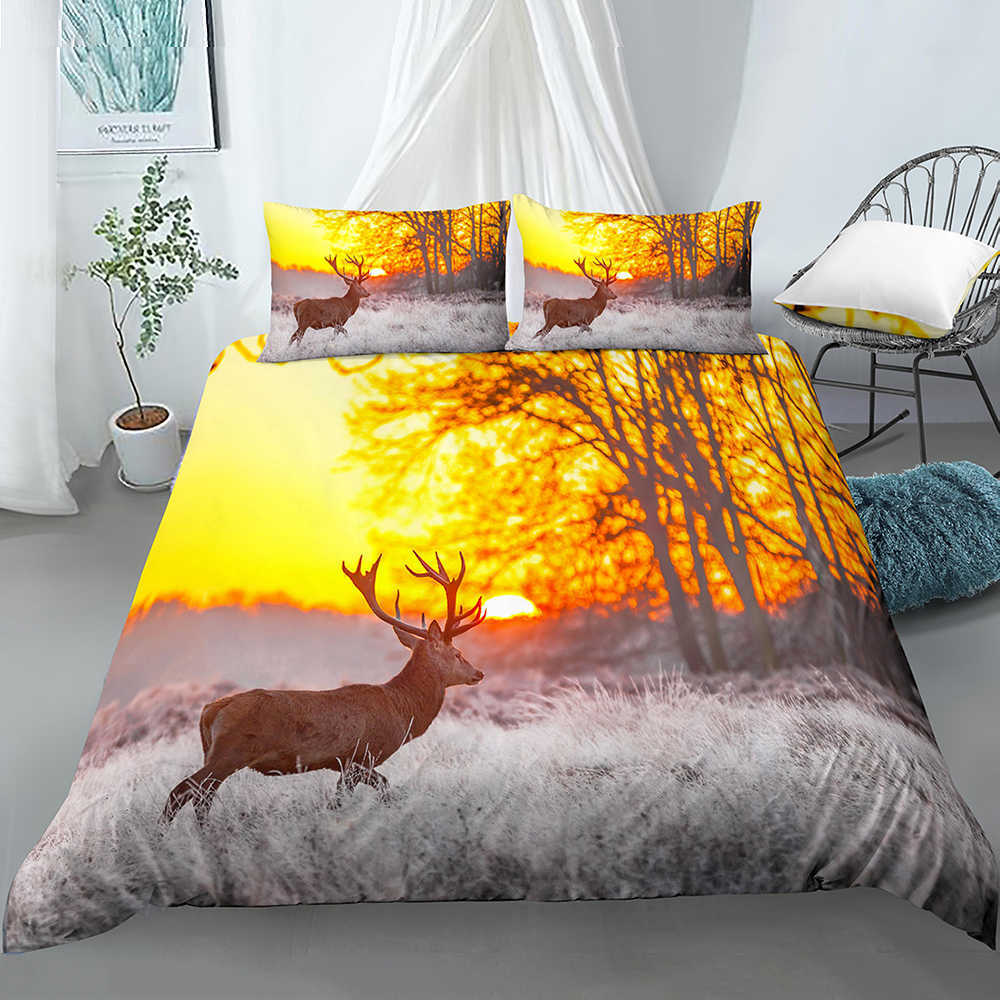 Bedding sets Winter Snow Deer Printed Bedding Sets 3D Deer Duvet Cover And case 2/Duvet Cover Set Home Textile R230901