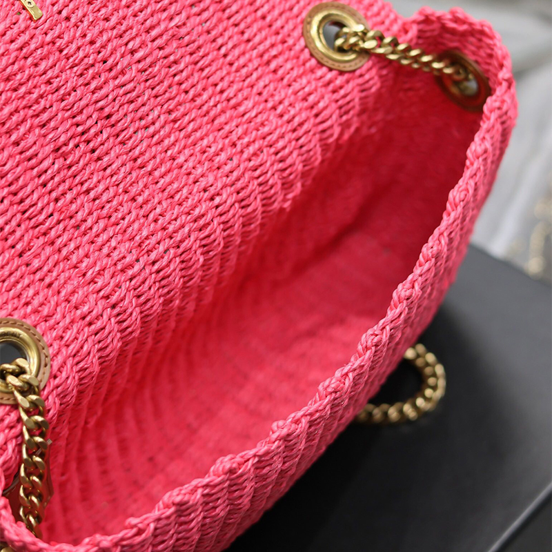 YLS Bolso de diseñador rosa bolso de paja bolso de hombro con cadena bolso tejido de rafia sl bolso kate spad bolso de lujo de ganchillo bolso cruzado bolso de compras bolso de mujer bolso de mano de playa