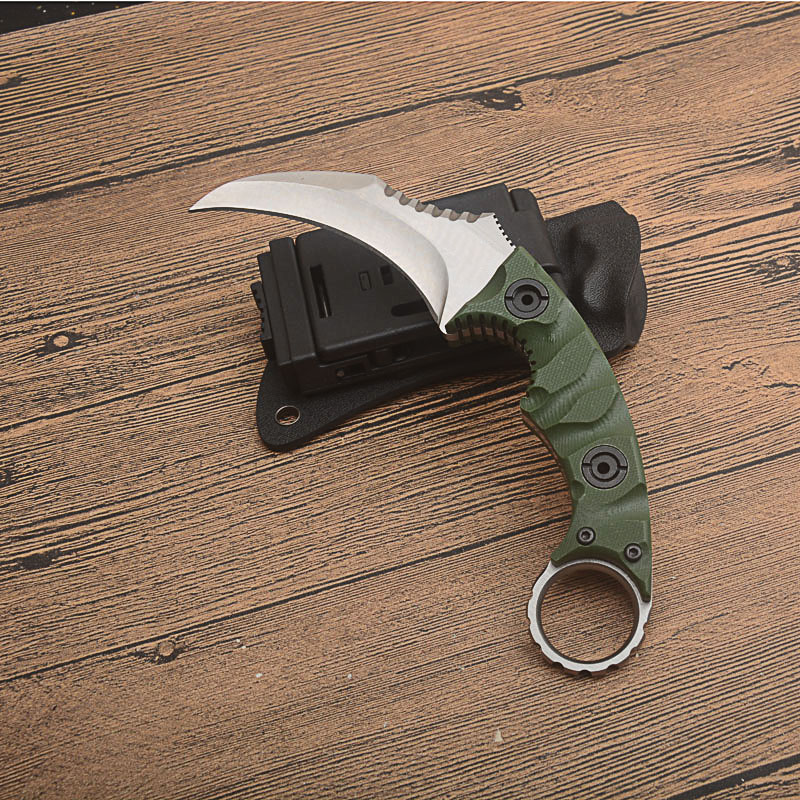 Oferta specjalna G2397 Karambit Claw Knife D2 Satin Blade Full Tang G10 Uchwyt na zewnątrz kempingowe wędrówki stałe noży taktyczne z Kydex