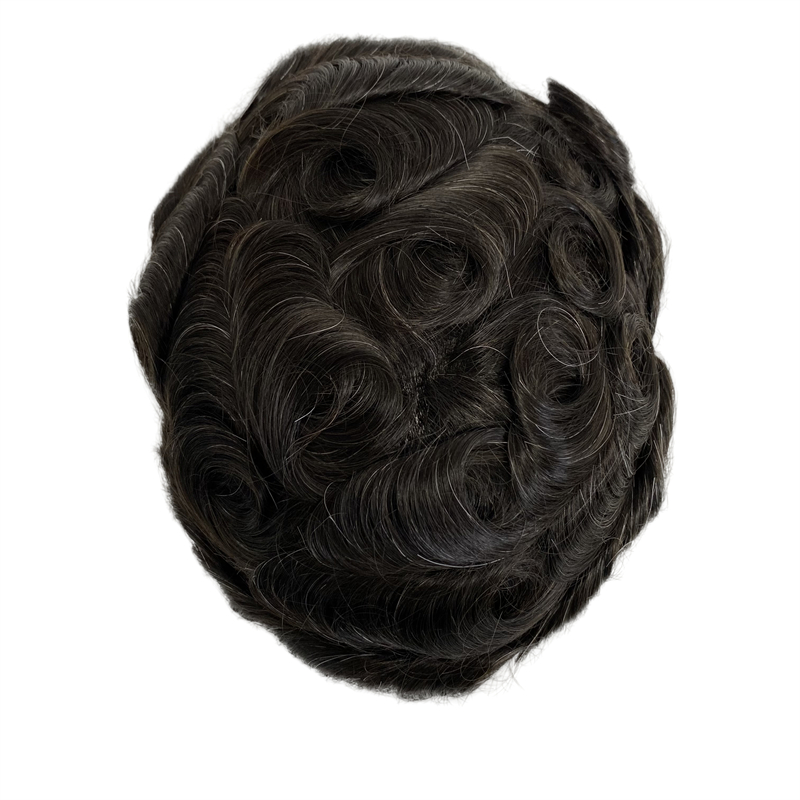 Postiche de cheveux humains vierges malaisiens 32mm vague 1b10 noeuds gris PU toupet 8x10 unité de peau pour homme blanc