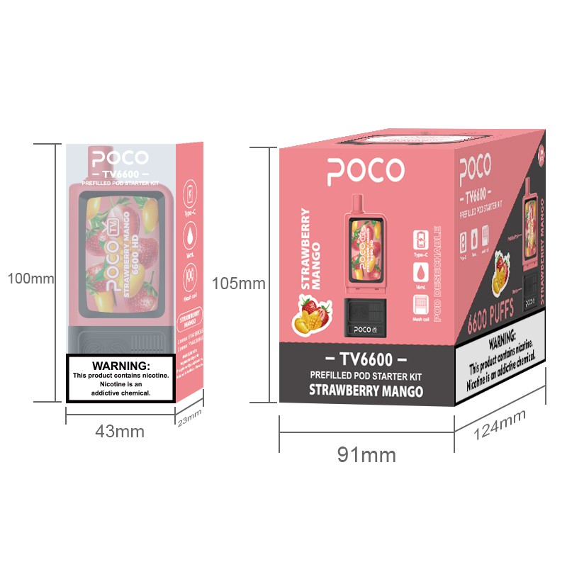 POCO TV 6600パフメッシュコイル電子タバコの使い捨て吸血吸収650mAhタイプCバッテリーと5％16ml交換可能なカートリッジポッドEUR倉庫