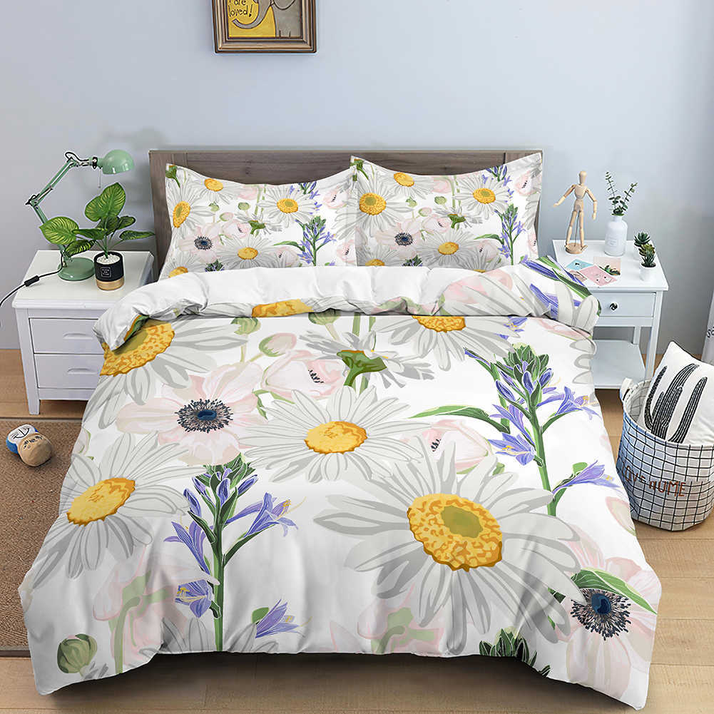 Juegos de cama Funda nórdica con estampado de flores para juegos de cama de edredón con fundas de edredón de tamaño de juego de fundas