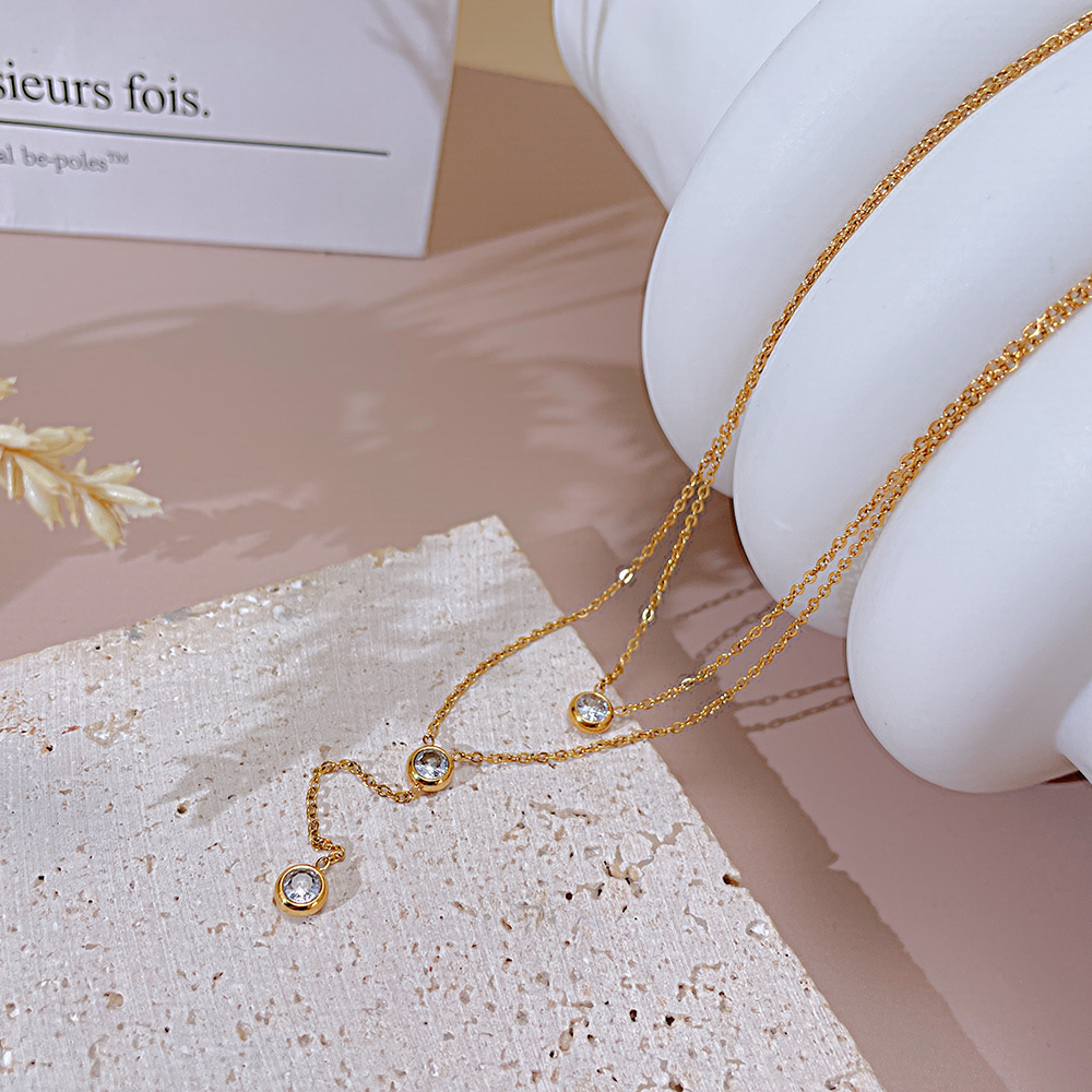 Modischer schlichter Zirkonia-Anhänger, Schmuck, luxuriöse mehrschichtige Halskette aus Edelstahl für Damen und Herren, Geschenke für Ehefrau, Geschenke für Freundinnen
