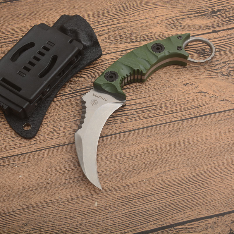 Strider G2397 Karambit Pençe Bıçağı D2 Saten Bıçak Tam Tang G10 Sap Dış Mekan Kamp Yürüyüşü Sabit Bıçak Kydex ile Taktik Bıçaklar