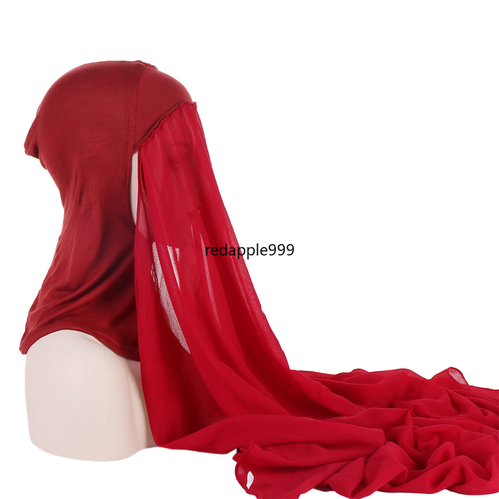 180X75 CM Instant Chiffon Hijab Moslim Innerlijke Hoofdband Vrouwen Cap Motorkap Lange Sjaal Met Jersey Underscarf Hals cover Headwrap Hoed