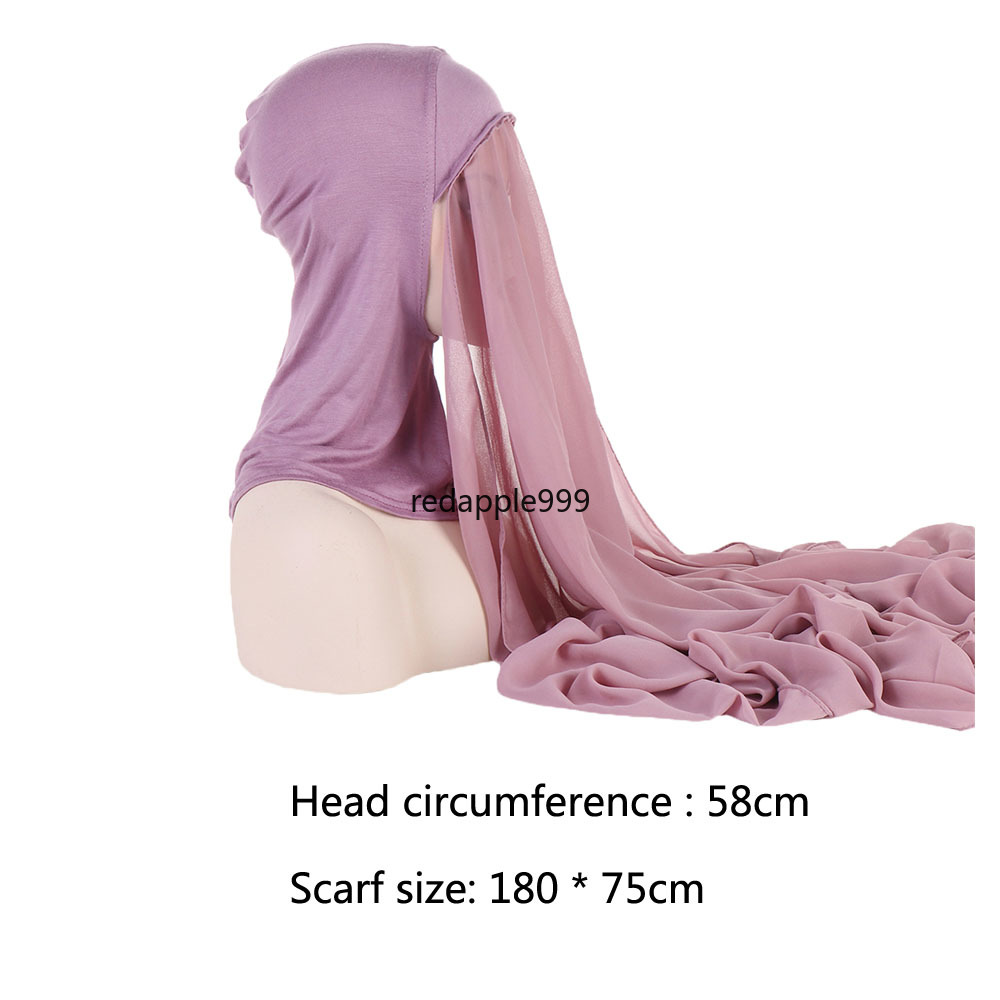 180X75 CM Instant Chiffon Hijab Moslim Innerlijke Hoofdband Vrouwen Cap Motorkap Lange Sjaal Met Jersey Underscarf Hals cover Headwrap Hoed