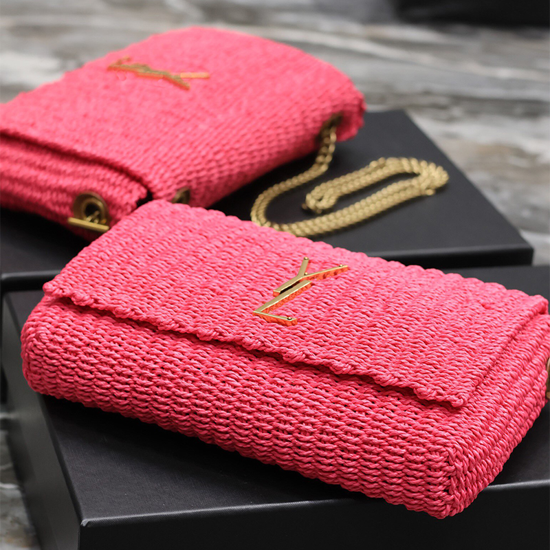 YLS Bolso de diseñador rosa bolso de paja bolso de hombro con cadena bolso tejido de rafia sl bolso kate spad bolso de lujo de ganchillo bolso cruzado bolso de compras bolso de mujer bolso de mano de playa