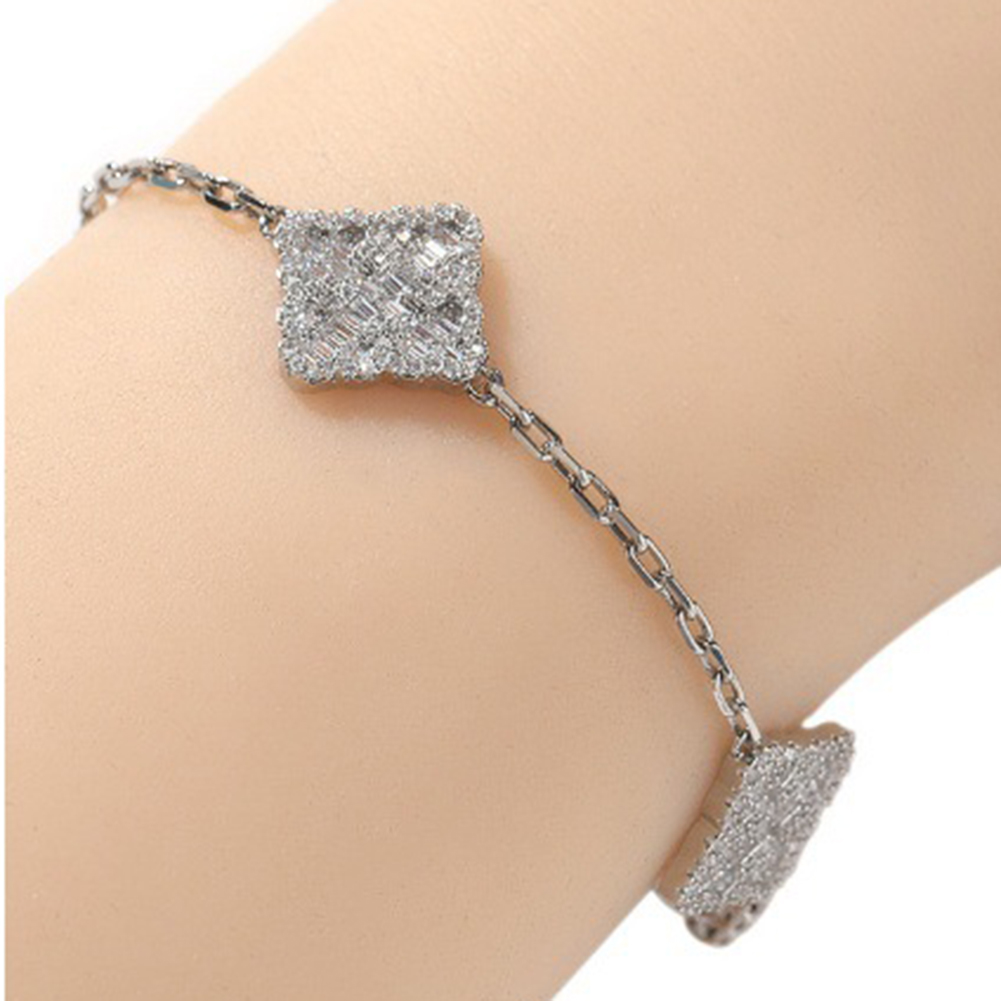 Hip Hop Tennis Pull Bracelet Full Zircon Four-leaf Clover Charm Bracelets White Gold Plated Jewelry Gifts