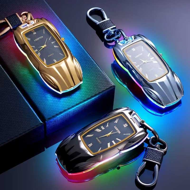 Creative Real Watch Colorful Light Dial USB Charging Lighter Metal Portable Keychain Tungsten Wire Ignition Smoking Accessories IZOG